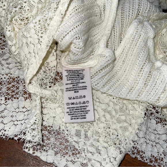 Free People boho Long Sleeve Ivory Lace Top Small - Picture 4 of 5